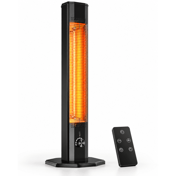 42-Inch Outdoor Patio Heater, 1500W Infrared Electric Tower with 1-Second Heat, Remote, 3 Modes, 9 Levels, Oscillation, Fan, 24H Timer and IPX5