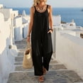 thumbnail image 2 of JULMCOMO Jumpsuits for Women Scoop Neck Adjustable Strap Loose Fit Overalls Sleeveless Wide Leg Casual Summer Jumpsuits with Pockets Black XS, 2 of 7