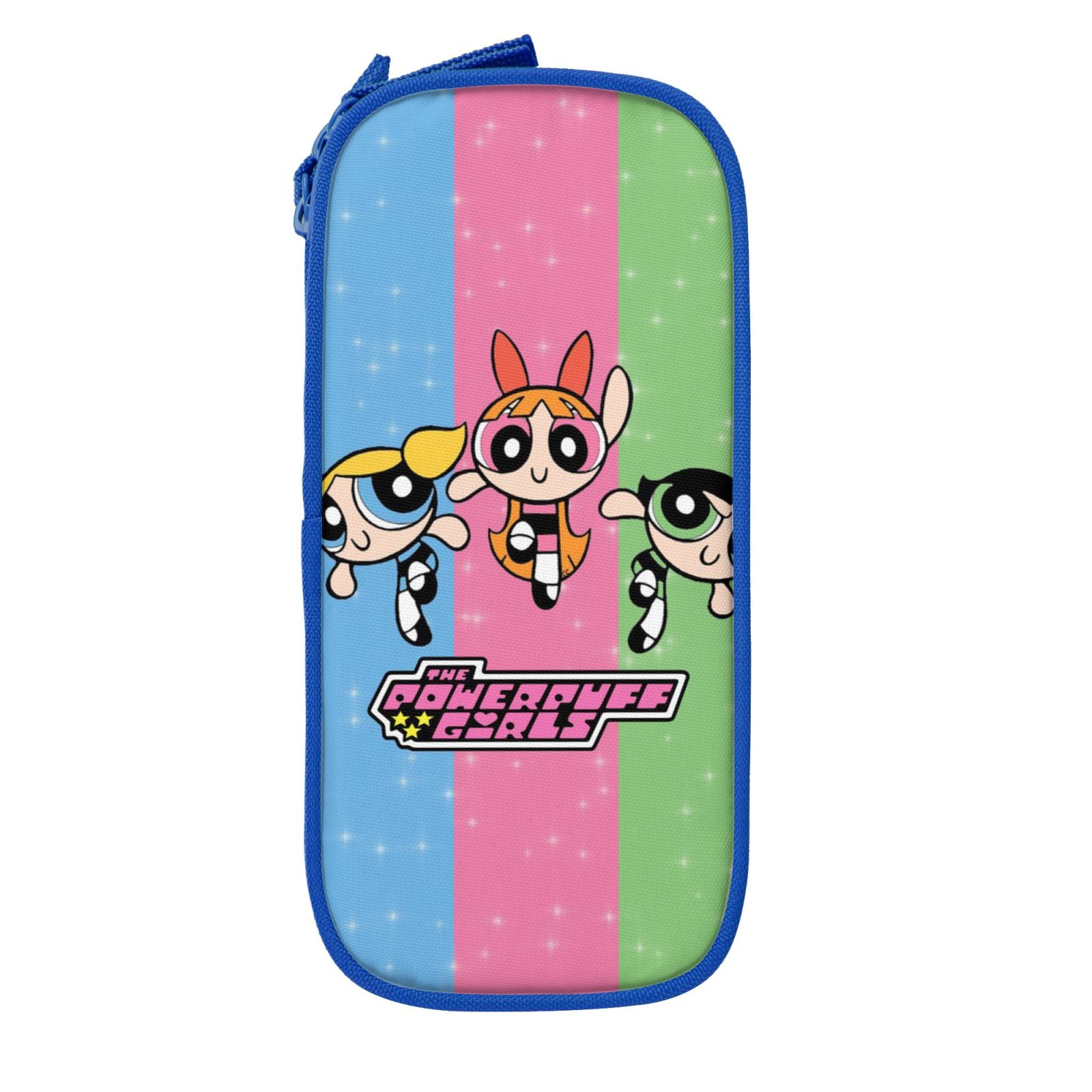 The Powerpuff Gi-rls Pencil Case Large Capacity Pencil Pouch Penbag Office Stationery Organizer Travel Makeup Bag Blue