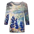 thumbnail image 4 of IROINID Économies T-Shirts à Manches Longues pour Femmes Blouse Imprimée Manches 3/4 Col Rond T-shirt de Détente, Bleu Foncé, 4 of 5