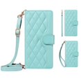 thumbnail image 4 of For Samsung Galaxy A57 5G Wallet Grid Texture Magnetic Flip Cover Card Holder & Bills Slot, Soft PU Leather Magnetic For Women Wallet Case With Detachable Shoulder Strap And Wrist Strap,Green, 4 of 10