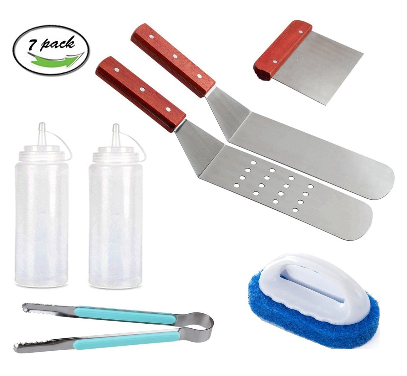 Stainless Steel Details about   7pcs Griddle Spatula Set with Dough Scraper And Hooks For BBQ 