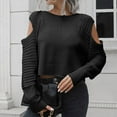 thumbnail image 7 of Womens 2 Piece Outfits Sweater Sets Casual Round Neck Solid Color Hollow Out Long Sleeve Shirt Knitted Sweater Tops Sets Black L, 7 of 7