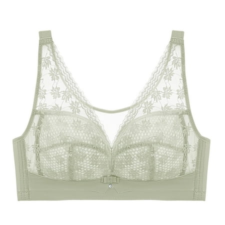 Arnsht Women s Wireless Lace Triangle Tops Minimizer Lifting Large Size Thin Soft Comfort Breathable Bra Without Steel Ring Green 42/95CD