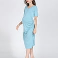 thumbnail image 4 of Zwiiyzr 2025 Women's Solid Color & Floral Side Ruch Maternity Dress/Short Sleeve Bodycon Dress Baby Shower Daily Wear Blue-XL, 4 of 9