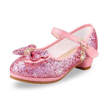 

WYSBAOSHU Girls Princess Shoes Sequin Sweet Bow High Heels Wedding Party Dress Shoes Dance Bright Diamond Christmas Day Shoes Pink Size 11.5