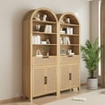 thumbnail image 3 of LEFHDA 78" Tall Bookshelf, Arched Bookcase with Drawers, Boho 6-Tier Bookshelf with Storage, Rattan Open Display Storage Shelf Bookshelf for Living Room Bedroom & Classroom(Oak), 3 of 7