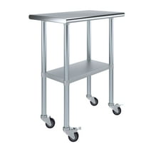 AmGood 30" Long x 18" Deep Stanless Steel Work Table with Casters | Mobile Metal Table