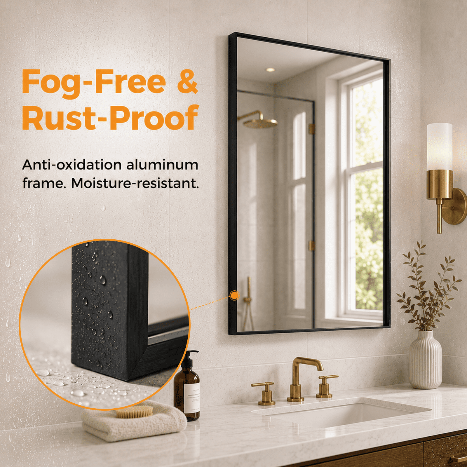 Alvantor Black Framed Bathroom Vanity Mirror - Rectangle Wall Mirror with Square Corners