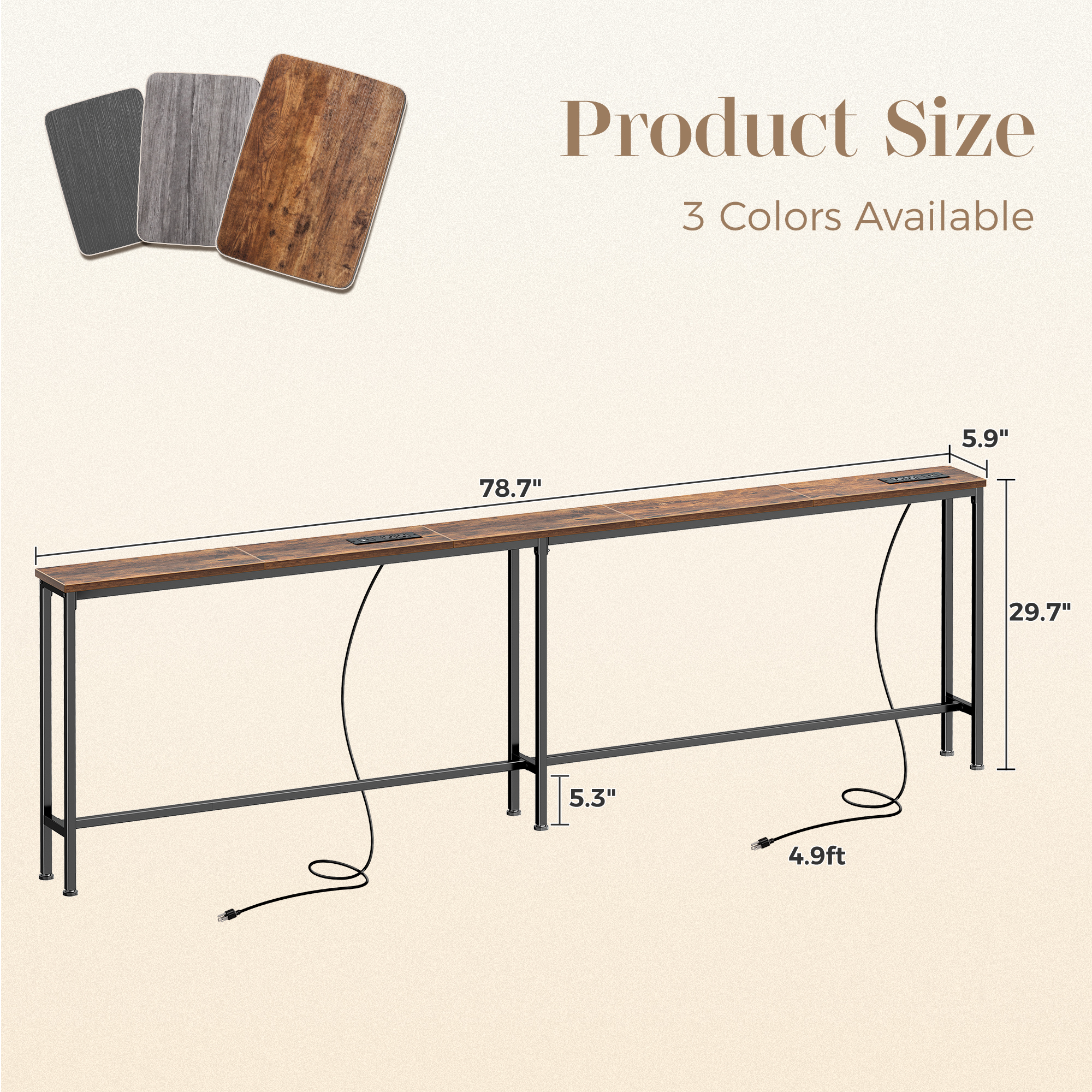Amadwell 79" Console Table with Built-in Power Ports, Rustic Brown photo 6