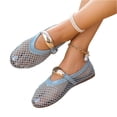 thumbnail image 3 of Domuza Fashion Casual Flat Shoes for Women Fishnet Detail Round Toe Breathable Shoes with Metal Buckle Blue 5.5（EU-36）, 3 of 7