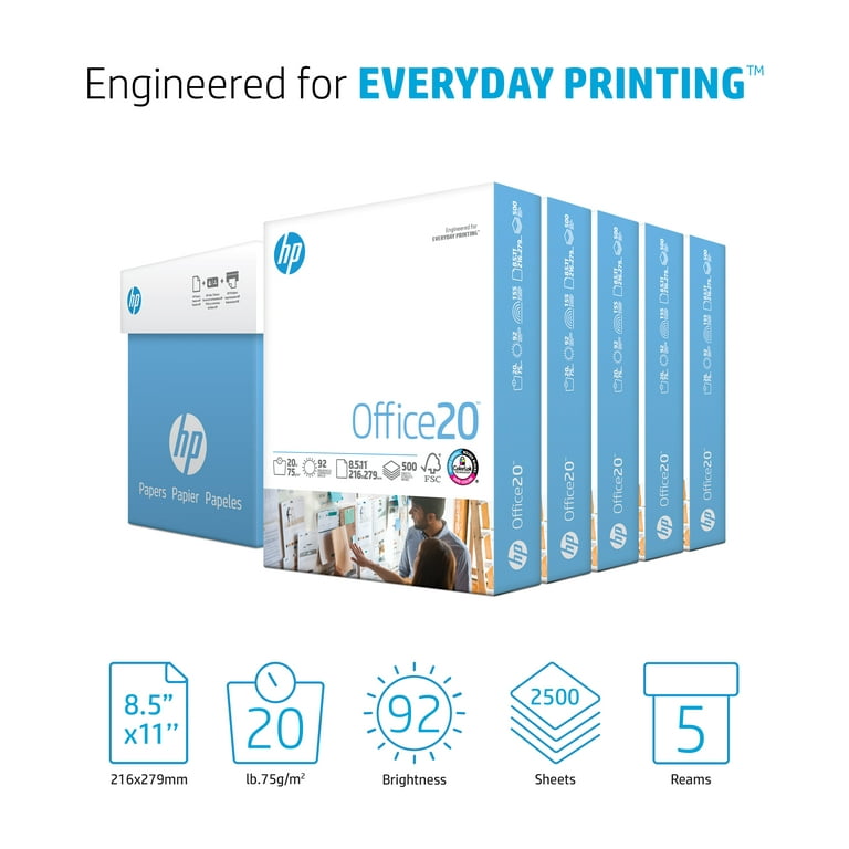 HP Office20 Copy Paper 8 12 x 11 92 Bright 20 Lb 500 Sheets Per Ream 10  Reams Per Case Pallet Of 40 Cases - Office Depot