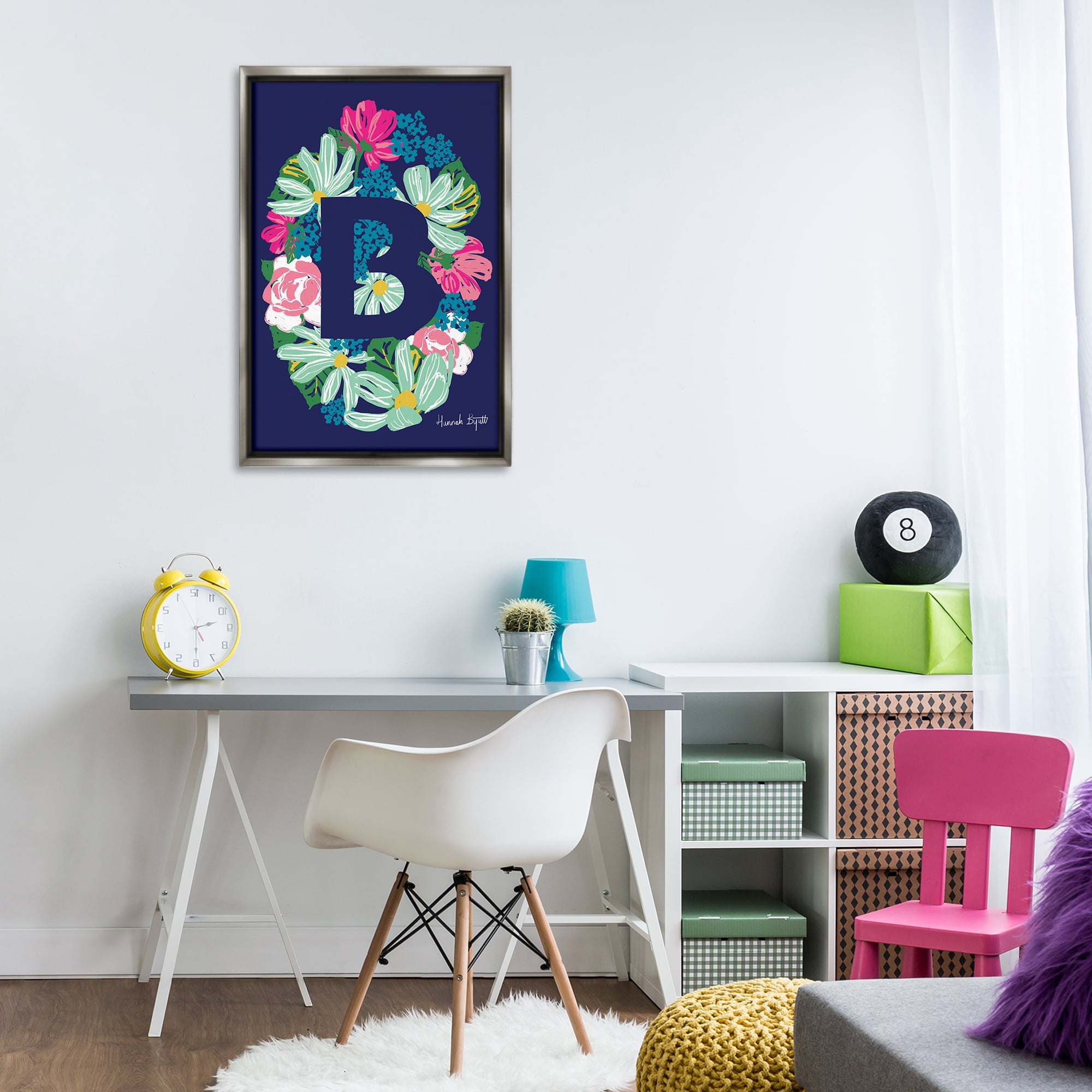 Stupell Industries Floral Bloom Letter B Botanical & Floral Painting Gray Floater Framed Art Print Wall Art, 21 x 31