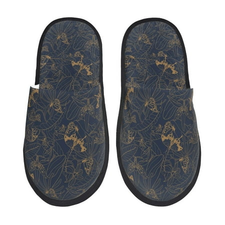 Balery Tropical Butterfly Slient Indoor Furry Fleece Comfort House Shoes Soft Non-Slip Home Shoes Cotton slippers House Slippers-- Large