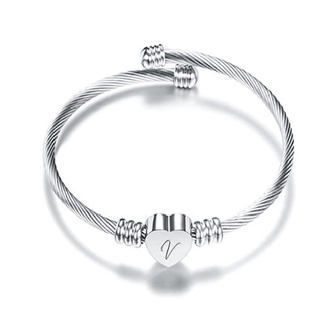 Fiudx Pulsera Alambre Acero Inoxidable 26 Letras con Forma de Corazón