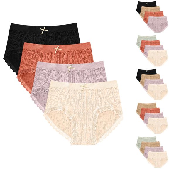 Bxsruta Women's High Waist Lace Trim Underwear Seamless Breathable Briefs 4 Pack