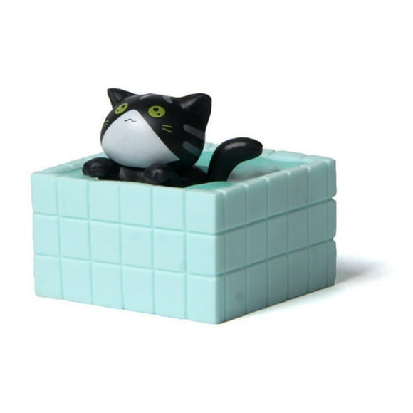 Riforla 4 Cute Cartoon Cat Bathing Pool Miniature Garden Figurines Desktop for & Playful Home Ideal for Cat Lovers Desktop Ornament Black