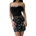 thumbnail image 2 of Txlixc Tops de tubo para mujer, color sólido con ribete peludo, sin mangas, con hombros descubiertos, sin espalda, con cremallera trasera, tops cortos ajustados Txlixc  Estilo de ocio, 2 of 9