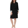 thumbnail image 2 of Unique Bargains Women's Pajamas Robe Sleepwear Lace Nightgown Tie Waist Lounge Bathrobe XS Black, 2 of 5