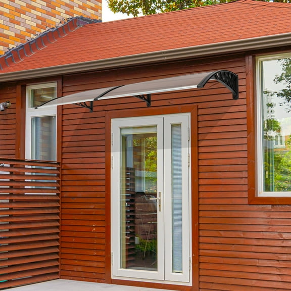 Door Awning, 80*38in Window Awnings Exterior with Brown Board & Black Holder,Front Door Overhang Awning for Sun Shutter, Rain, Snow Protection