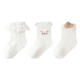 thumbnail image 2 of NAISIBABY Toddler Girls Socks 3 Pairs, Cotton Breathable Cute Multi-styles Crew Cut Baby Mid-Tube Socks White 1T, 2 of 9