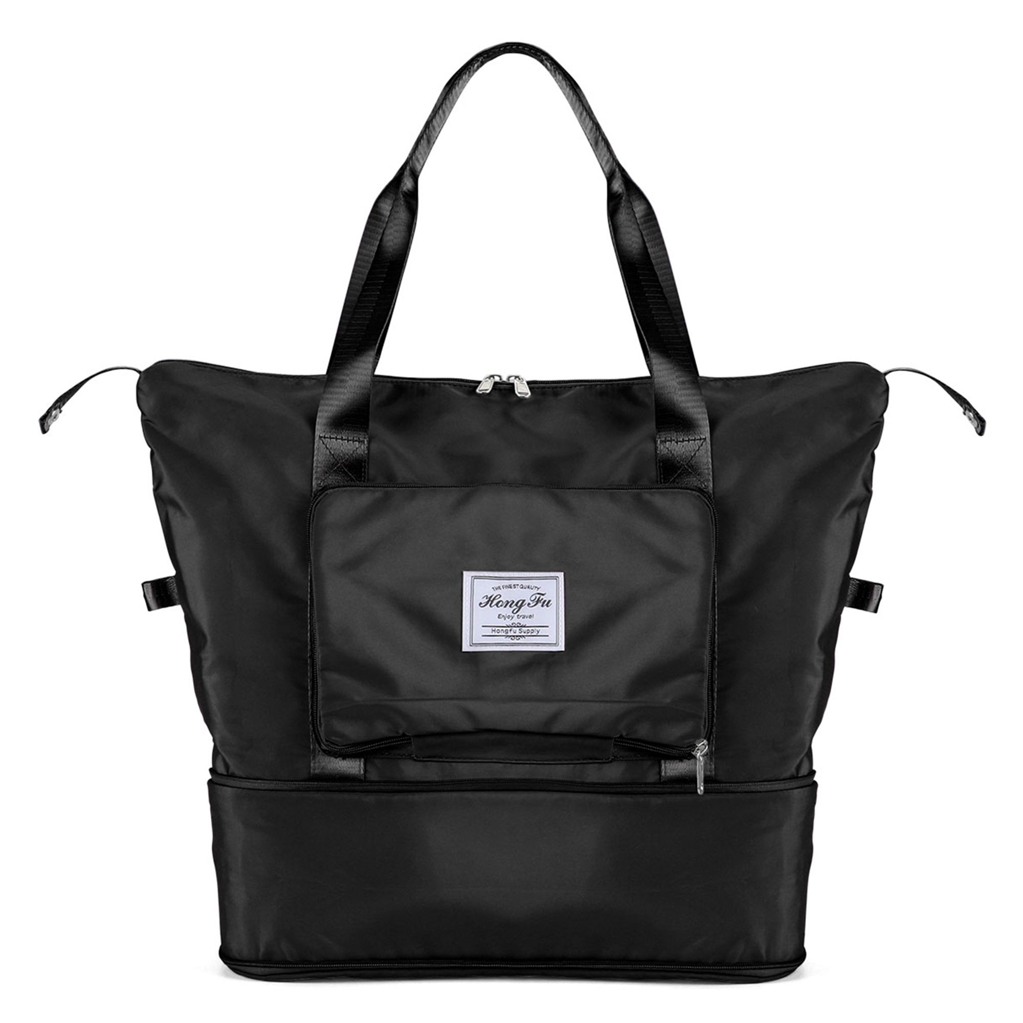 Gustave Women Large Folding Weekender Travel Bag Lightweight Sport Duffle Bags Waterproof Foldable Tote Carry on Luggage - Black