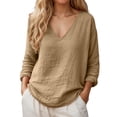 thumbnail image 2 of YMNXA Womens T Shirt Long Sleeve V Neck Solid Color Elegant Fashion Comfortable Basic Top Shirt For Daily Wear,Khaki,Xxxl, 2 of 6