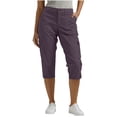 thumbnail image 4 of ClodeEU Women's Elastic Waist Capri Pants, Casual Cropped Trousers with Pockets for Summer and Everyday Wear Purple,Women's Plus M, 4 of 8