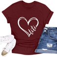 thumbnail image 2 of Hyknon Hauts pour Femmes Été Amoureux T-shirt Imprimé Col Rond Manches Courtes Haut Doux Pull Polyvalent pour Sortir, 2 of 4