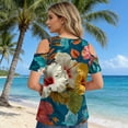 thumbnail image 4 of Iaqnaocc Cold Shoulder Tops for Women Beach Hawaiian Tropic Dressy Casual Short Sleeve V-Neck Tees Summer Fashion Clothing for Women Sexy Basic Strappy Tee Blouse Green L, 4 of 4
