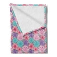 thumbnail image 2 of Dahlia Soft Flannel Fleece Throw Blanket, Aster Chrysanthemum Colorful Blooms over Horizontal Striped Minimalist Background, Cozy Plush for Indoor and Outdoor Use, 60" x 80", Multicolor, by Ambesonne, 2 of 5