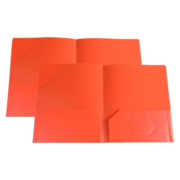 Tyeign 2-Pack Orange Plastic Folders with Pockets, Letter Size Document Organizer for scholars Teachers, Waterproof Exam Portfolio with Business Card Holder, 2*Document Bags