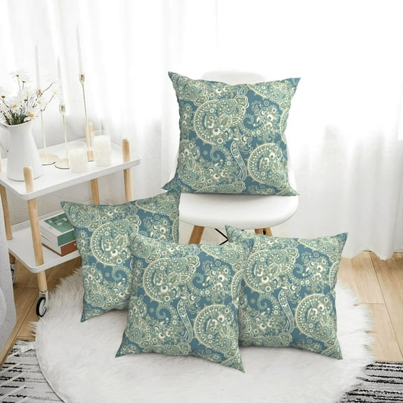 Throw Pillow Covers Set of 4 Paisley Green Soft Decorative Pillowcase for Couch Living Room Bed Sofa, Square Pillow Covers Pillow Protector with Zipper, Home Decor 12"x12"