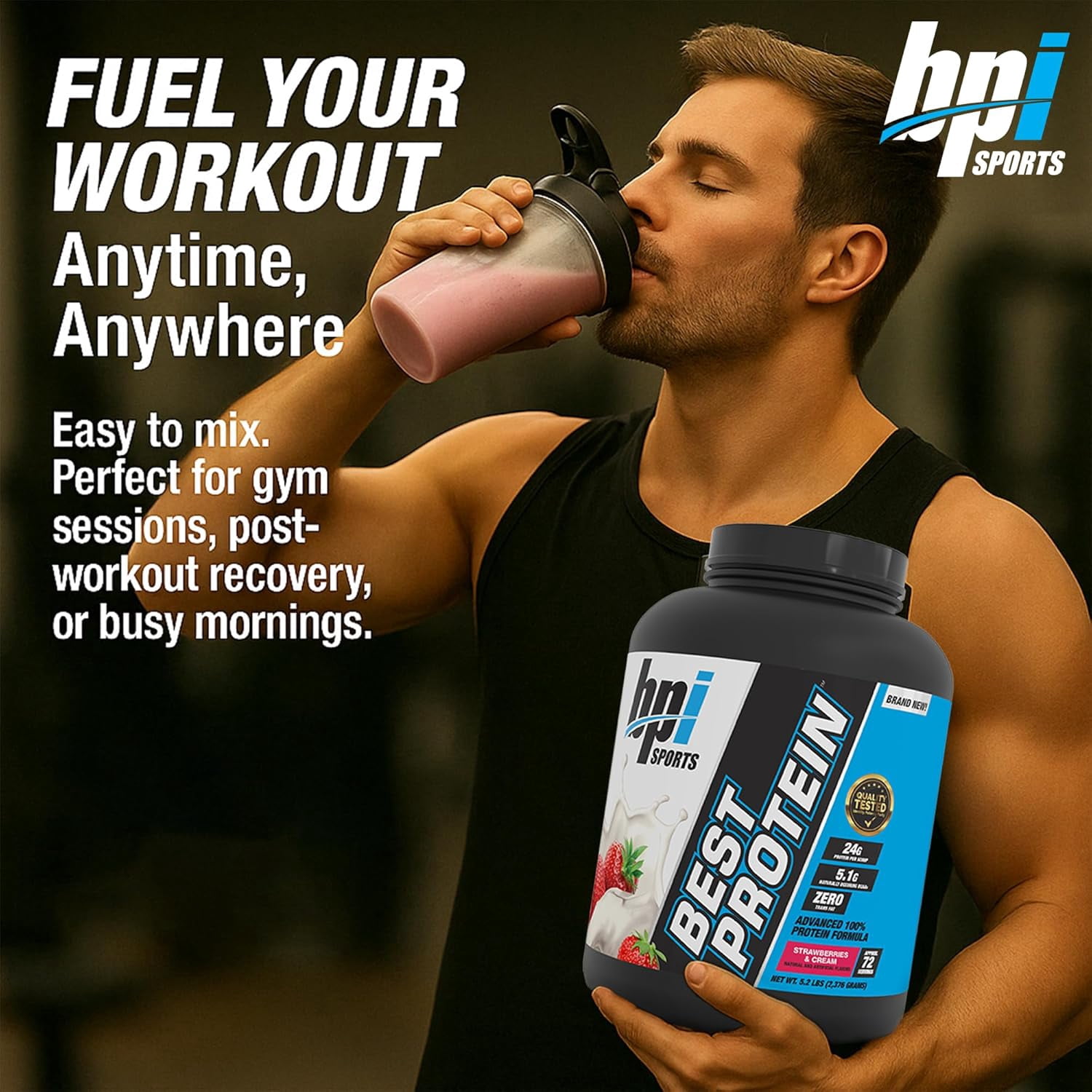 BPI Sports Best Protein Powder, 100% Whey Blend for Muscle Growth & Recovery, Strawberries & Cream, 5.2 lbs (72 Servings)