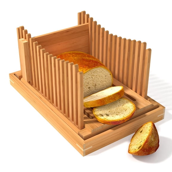 Bamboo Wood Bread Slicer for Homemade Bread Toast Cutting Board, Adjustable Thickness Breadmaker for Loaf Cakes A