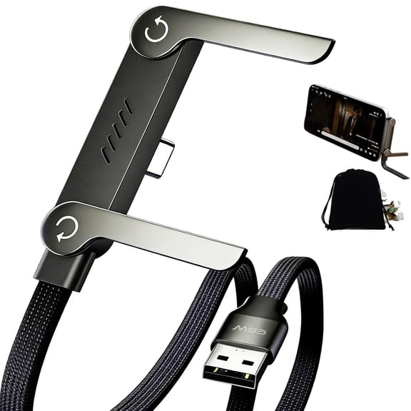 65W Braided Fast Charge Cable with Built-in Phone Stand, Sideways Phone Charger, 2-in-1 Invisible Holder Charger Cable, 5ft Multi Charger Cord with Type C for Smartphones
