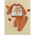 thumbnail image 2 of GXFC Toddler Baby Boy Halloween Outfits Clothes 6M 1T 2T 3T Children Boy Long Sleeve Pumpkin Letter Print Sweatshirt+Elastic Long Pants 2Pcs Halloween-themed Clothing Costume for Kids Boy, 2 of 8