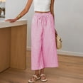 thumbnail image 5 of SuTry Womens Wide Leg Capri Pants Ruffled Elastic Drawstring High Waist Hidden Side Inseam Pockets Classic Gingham Check Print Summer Beach Home Casual Wear Trousers, 5 of 6