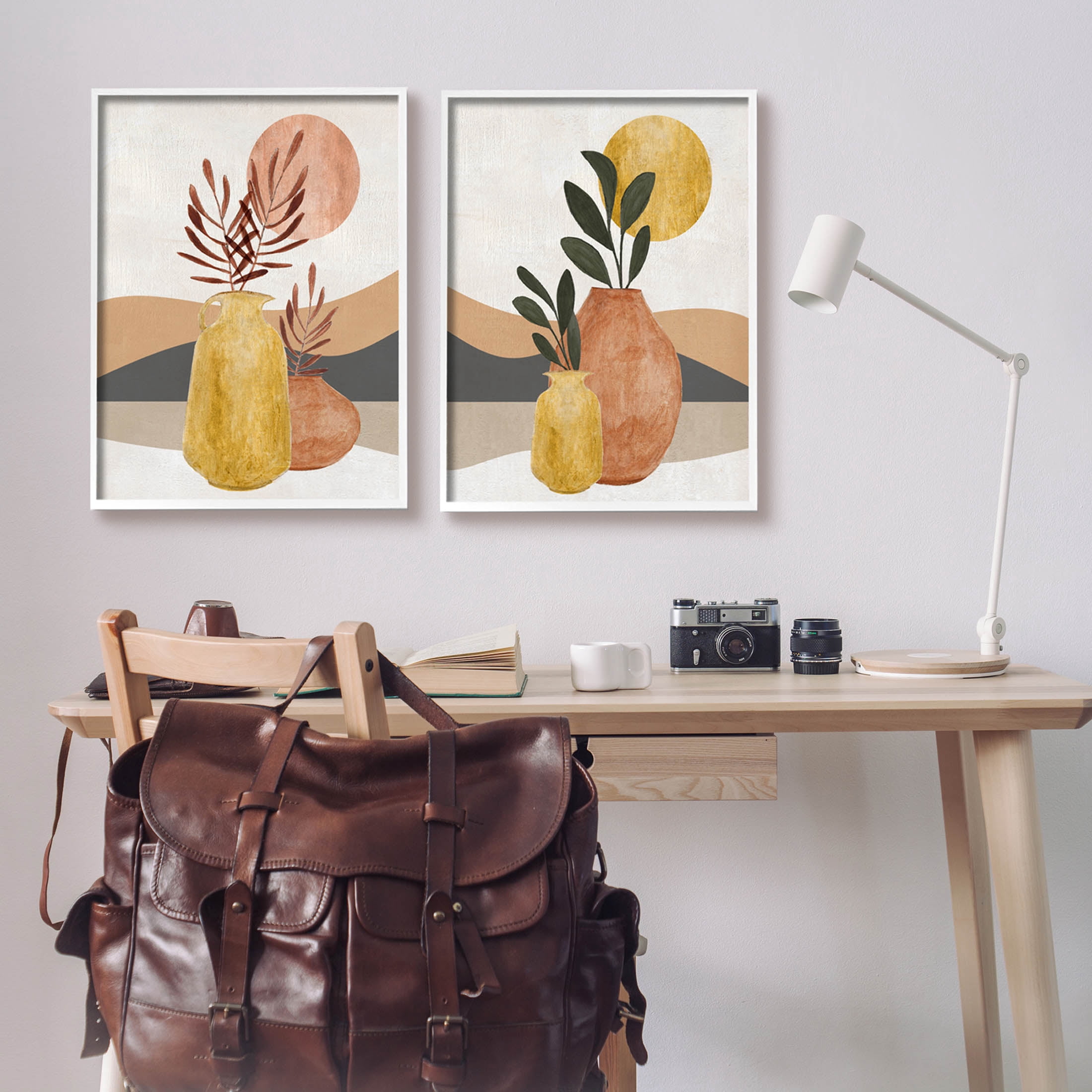 Boho Botanical Sprigs Landscape Botanical & Floral Graphic Art White Framed Art Print Wall Art, Set of 2