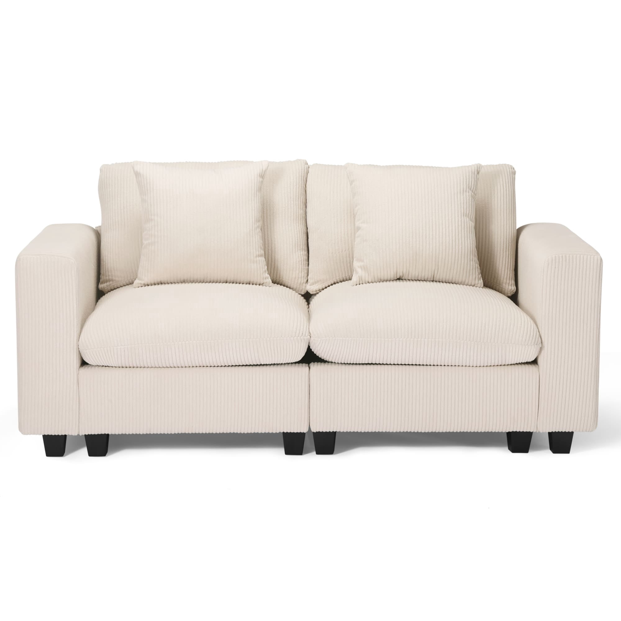 WestinTrends Hearthside 70" Modular Corduroy Loveseat Sofa With USB/Type-C Ports and Side Pockets, Cream