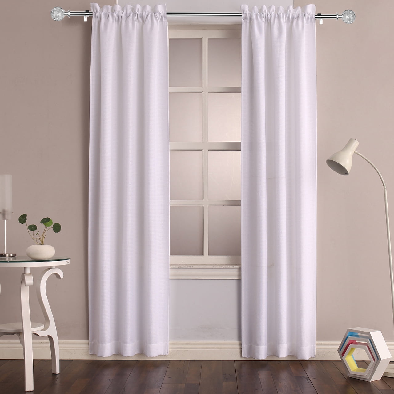 2 Pack 3/4 Inch Diameter Adjustable Curtain Metal Rod with Round Clear Acrylic Ball Finials，28 to 48 Inch