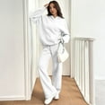 thumbnail image 2 of Women's 2 Piece Oversized Hoodie Sweatsuit Set Baggy Wide Leg Sweatpants Casual Lounge Outfit White L, 2 of 7