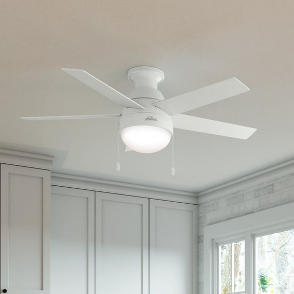 Hunter - Anslee Indoor Low Profile Ceiling Fan With Light, 46-inch, Fresh White, Modern-style, 3-speed WhisperWind Motor, 59269, for Living Rooms, Bedrooms