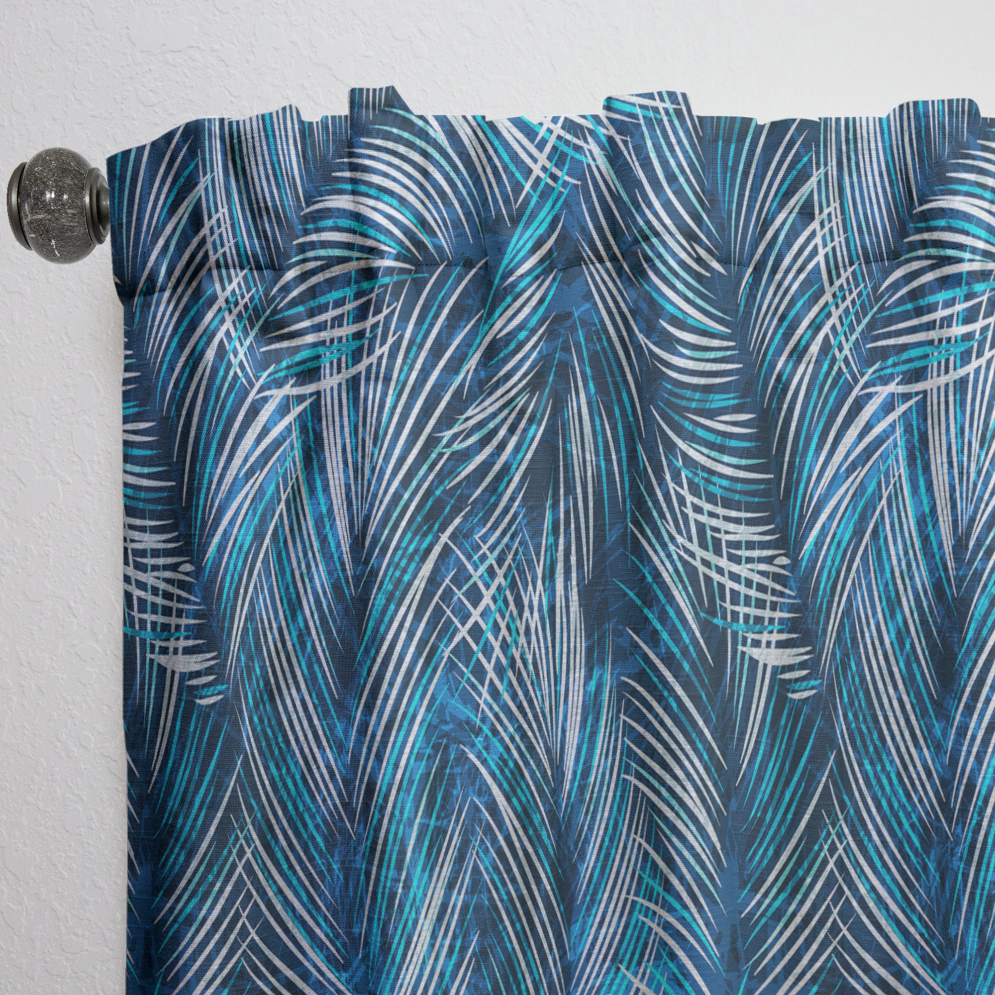 Designart 'Tropical Blue Palm Leaves' tropical Curtain Panel