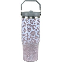 Leopard Print Tumbler with Handle 30oz - Insulated Stainless Steel Travel Mug with Flip Straw Lid | Cheetah Cup for Hot & Cold Drinks
