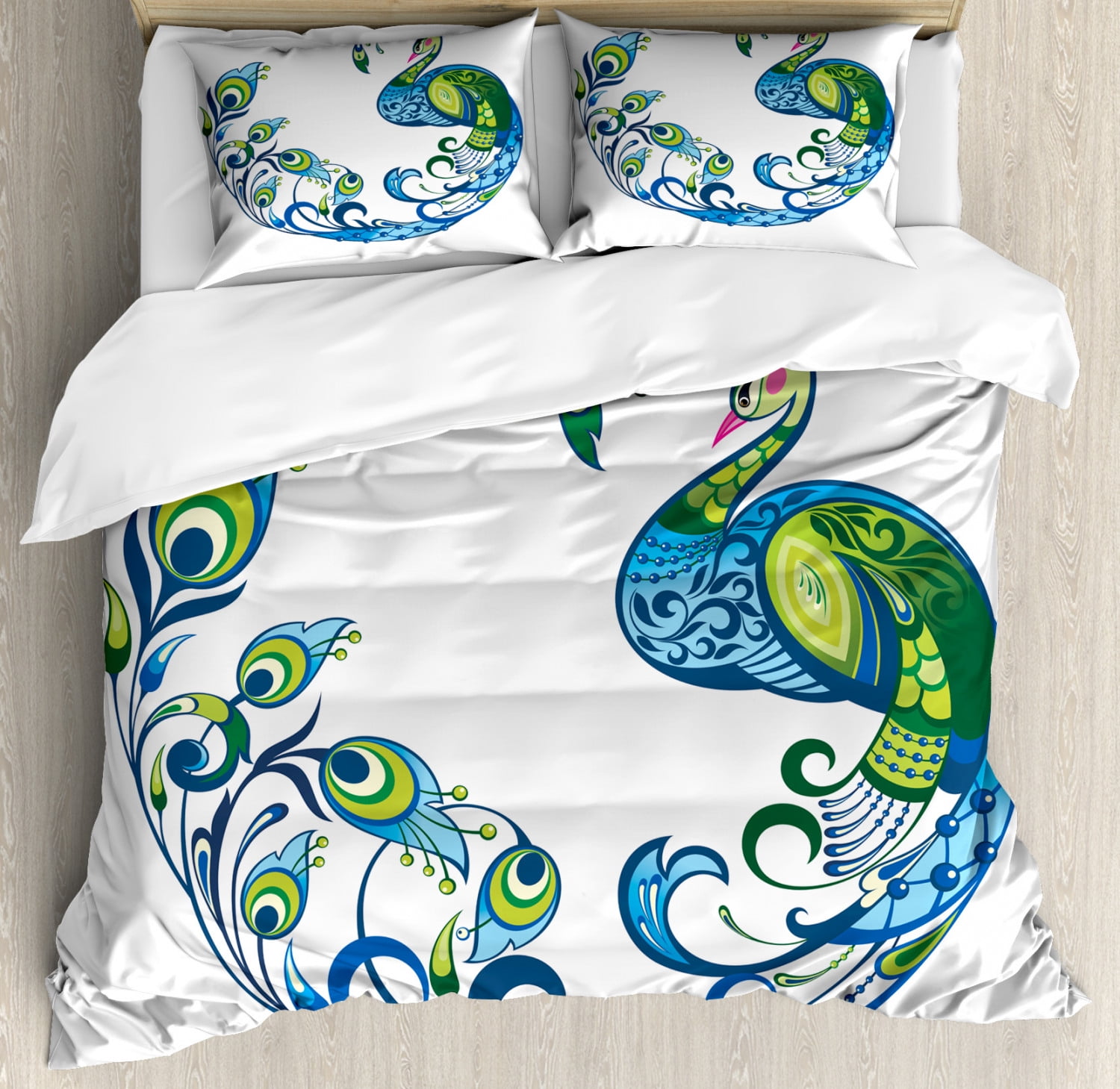 Peacock Queen Size Duvet Cover Set, Peacock Colorful Fashion Curvy