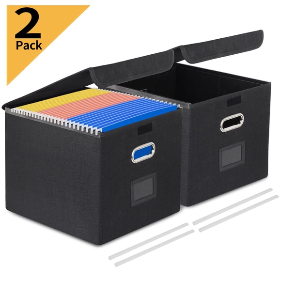 PHANCIR Caja de Archivos Plegable Plegable con Tapa y Toboganes, Almacenamiento Multiusos con Cajas de Archivos de Diseño Pragmático para la Escuela, el Hogar, la Oficina, Paquete de 2