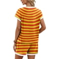 thumbnail image 6 of Domzest Womens Two Piece Short Sets Short Sleeve Crew Neck Striped Shirts & Elastic Waist Shorts 2026 Summer Lounge Set for Both Homewear and Going Out Saffron L, 6 of 6