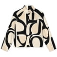 thumbnail image 4 of Jackets for Women Winter Coat Jackets Flannel Stand Collar Jacket(Abstract Beige Black Art Design,Size:S-4XL), 4 of 7