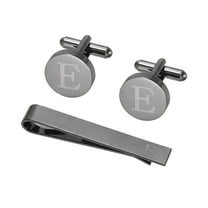 Uxcell Cuff Links, Initial Tie Clip and Cufflink Set for Men Classic Copper, Letter E(Black)